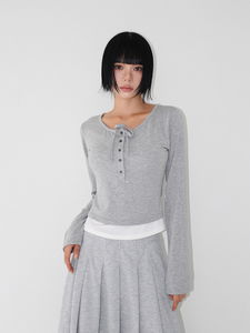 BUTTON STRAP LAYERED TEE (3color)