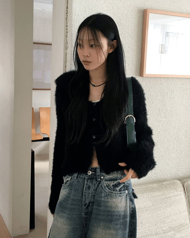 론티 앙고라 세일러 카라 버튼 가디건