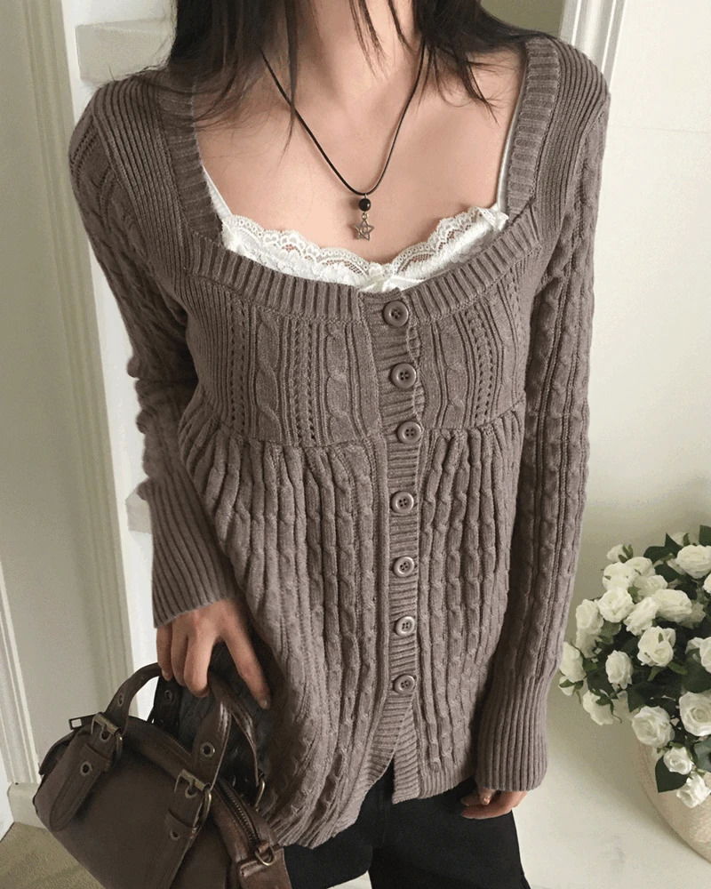 Holden Twisted Square Neck Button Knitwear Cardigan