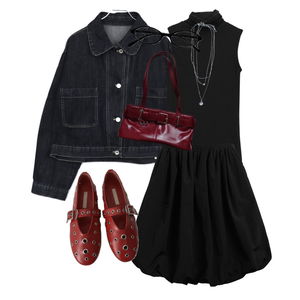 Coolgirl,Feminine,Casual,Contest,Black,Ootd,Sleeveless,Black,Red,Cool,Daily,Unique,Fall 코디