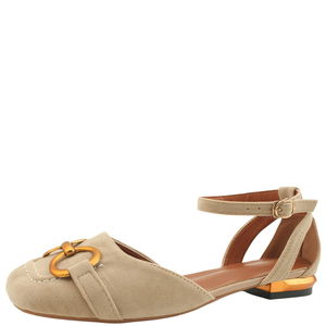 Suede Chain Mary Jane Low Heel Loafers Beige