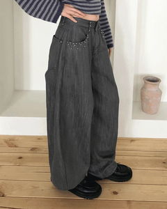 Genji Studded Pocket Balloon Fit Denim Long Pants