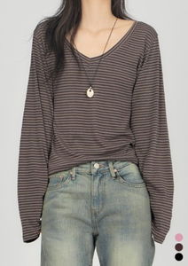 Stripe V-Neck Span T-Shirt TS059