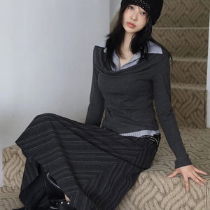 세토 셔츠 레이어 셔링 티