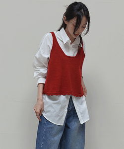 Short-sleeved square neck wave knit bustier