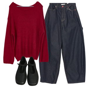 jeans,knitwears,flats 코디