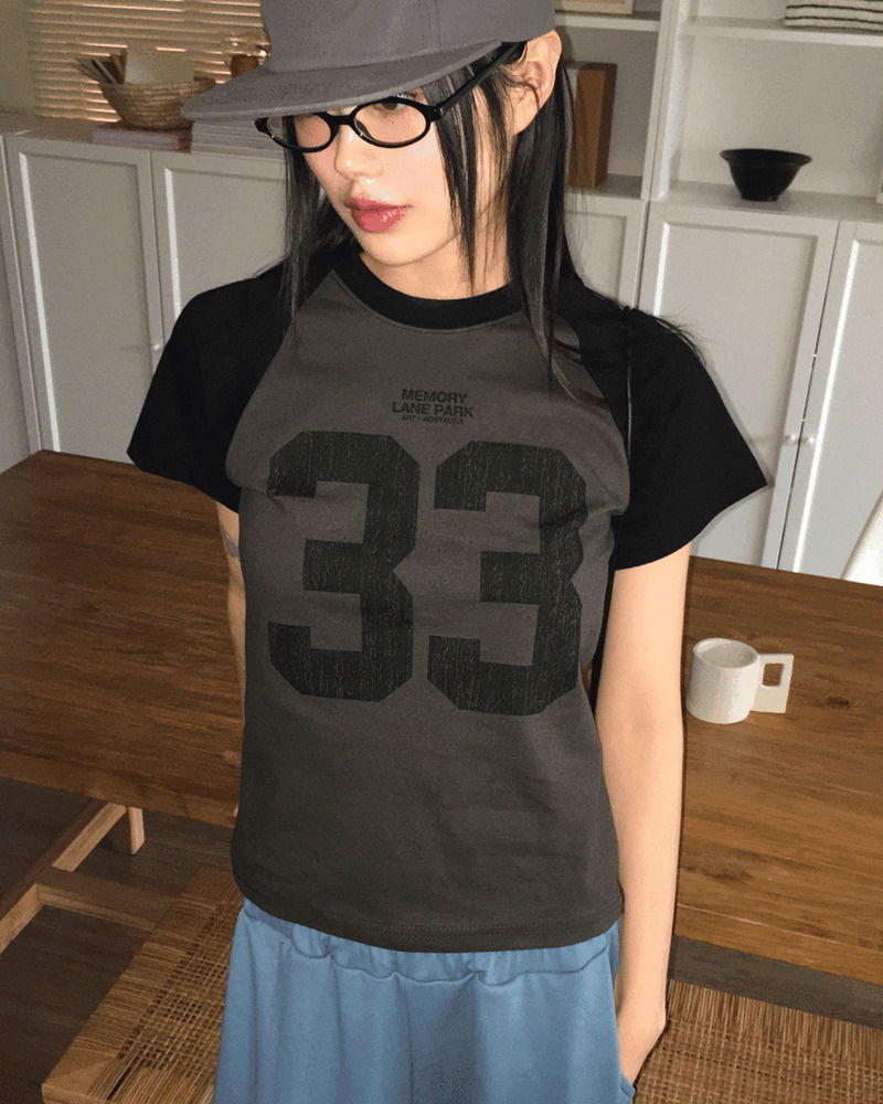 Sec Nagrang 33 color combination printed semi-crop short-sleeved T-shirt