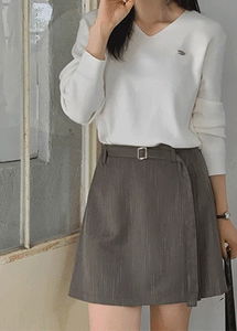 Rimattev Stripe Wrap-Style Belt Set Skirt and Pants