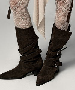 Asby Suede Buckle Stiletto Western Boots