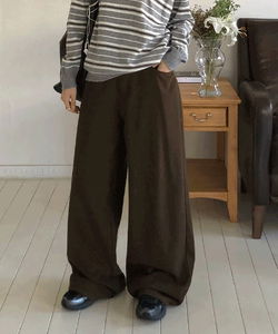 Brihen Back Buckle Wide Cotton Pants - 3 Colors