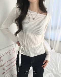 Mare Drape Slit String Ribbon Long Sleeve Ribbed Knitwear 