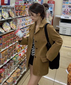 스웨이드 블레이저 자켓 더블카라 쓰리버튼 싱글 재킷