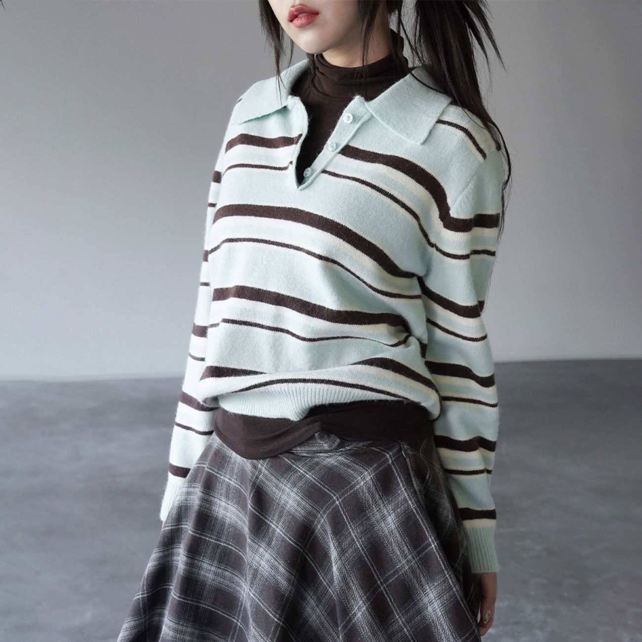 Ketone Stripe Collar Knitwear