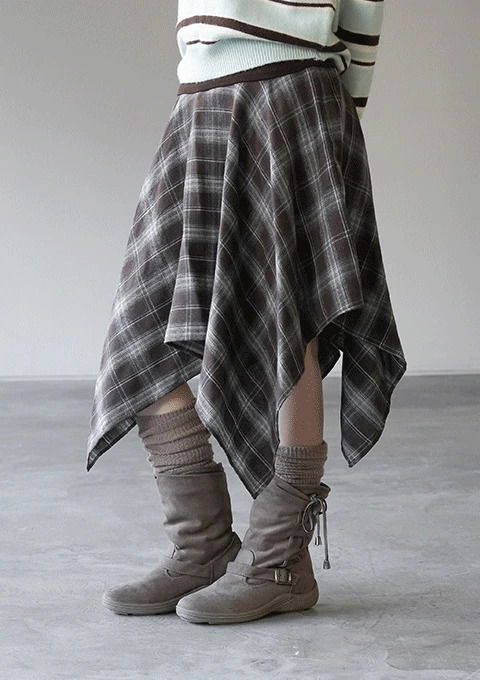 위브로 체크 언발스커트