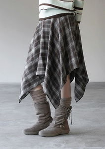 經典格紋不對稱毛呢裙