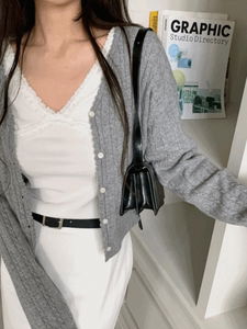 Sweater V-Neck Wool Cable Frill Thick Knitwear Cardigan (3 colors)