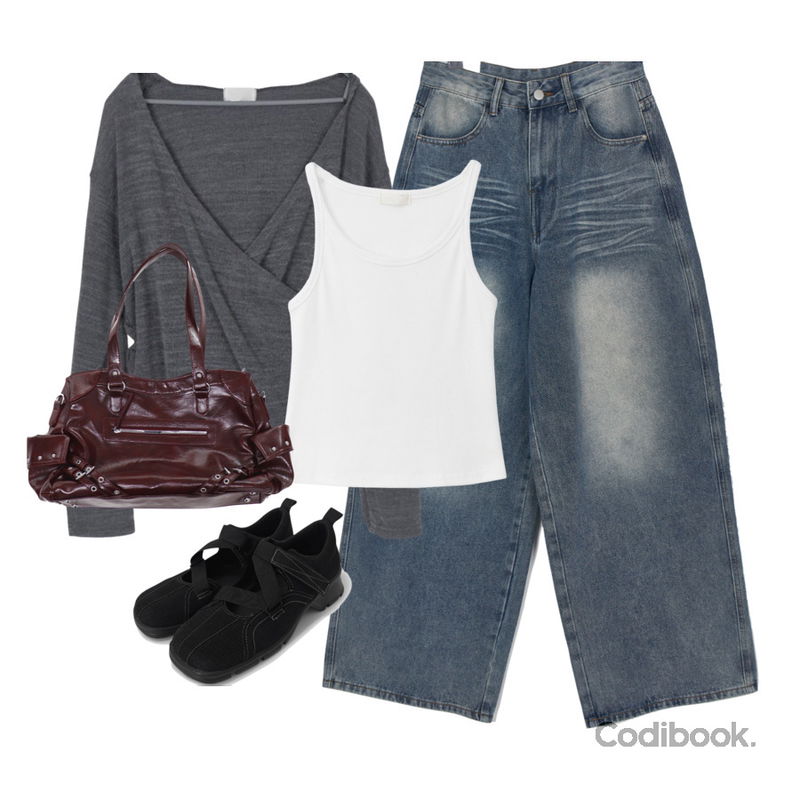 kim9hope 06 X 밴딩 옥스포드,binary01 엔소르 베이직 나시,EEZEE Shirring Wrap Hood Long Sleeve T-Shirt TS058등을 매치한 코디