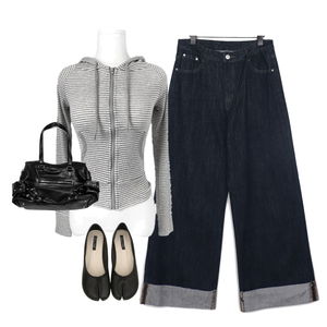 jeans,Zip-up,flats 코디