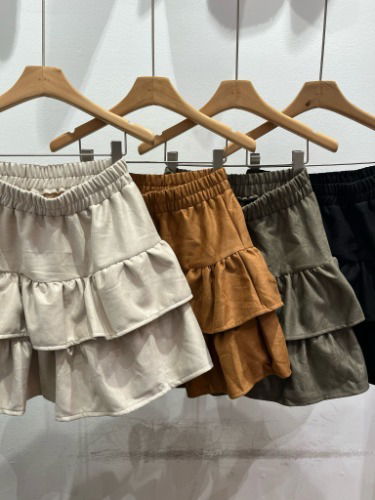 麂皮質感多層荷葉長裙