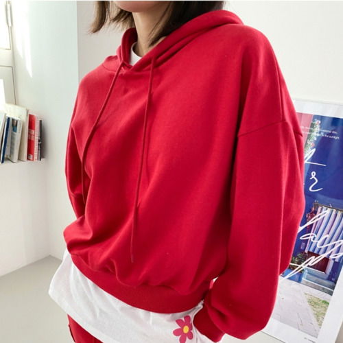 短版連帽長袖帽T