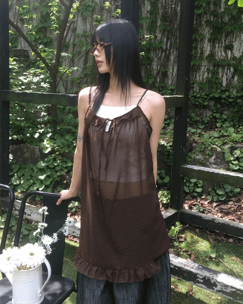 Veru Dot Frill Sheer Sleeveless Layered One Dress 短裙
