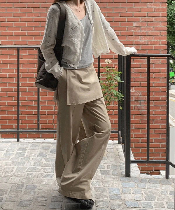 Benir back banding Split pants layered skirt set - 3 colors