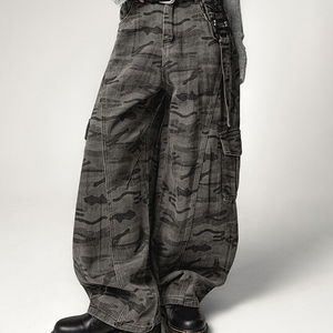 카와츠 밀리터리 절개 와이드 팬츠 (벨트,키링SET) MILITARY PANEL WIDE PANTS (BELT, KEYRING SET)
