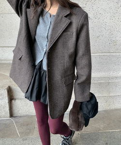 마리트 오버핏 잔체크 카라 자켓