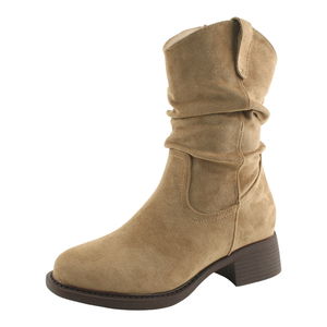 キーヌイ インソール スエードハイヒール ミドルブーツ 7.5cm ベージュ