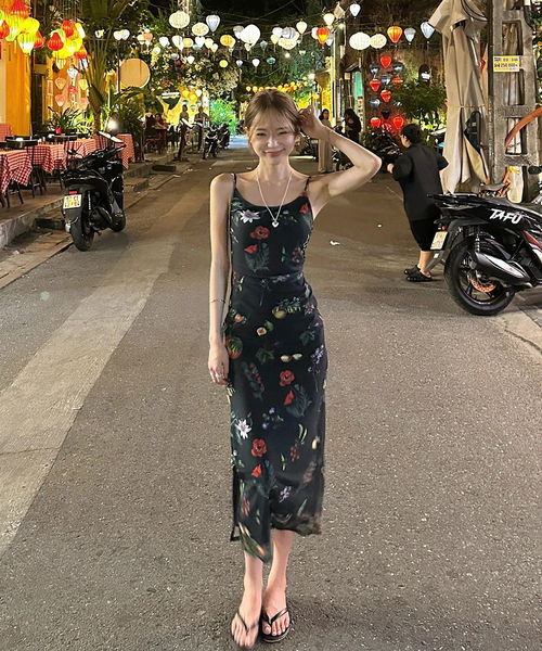 말리 플라워 뷔스티에 휴양지 비치 끈 나시 롱 원피스