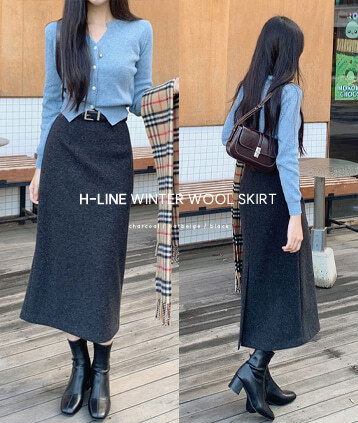 오트밀윈터skirt (클린핏겨울롱스커트,기모스커트,겨울하객룩,직장인룩,트임롱스커트)