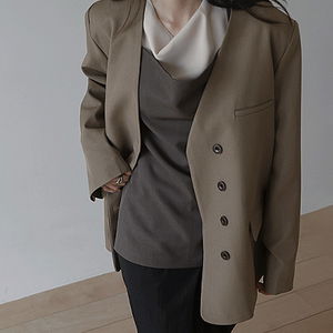 리브더 박시 노 카라 버튼 자켓