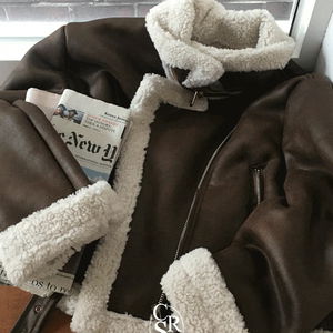 하이넥 버클 스웨이드 레더 무스탕