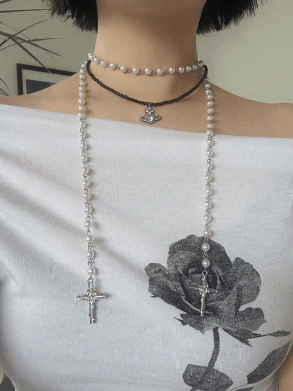 CROSS PEARL CHAIN NECKLACE