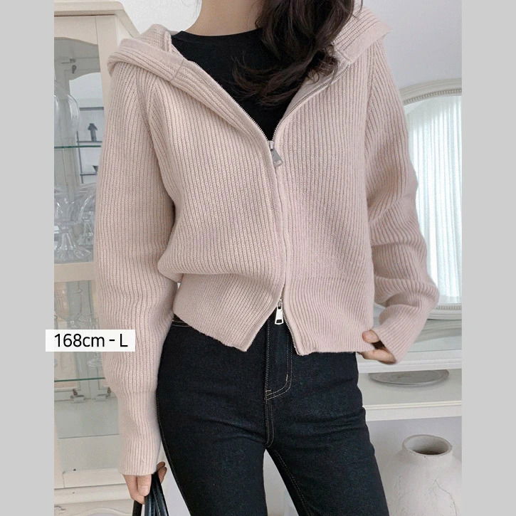 雙側拉鍊連帽針織外套