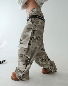 Pintuck Camo Carpenter Wide Pants