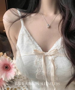 蕾絲荷葉邊綁帶無袖上衣