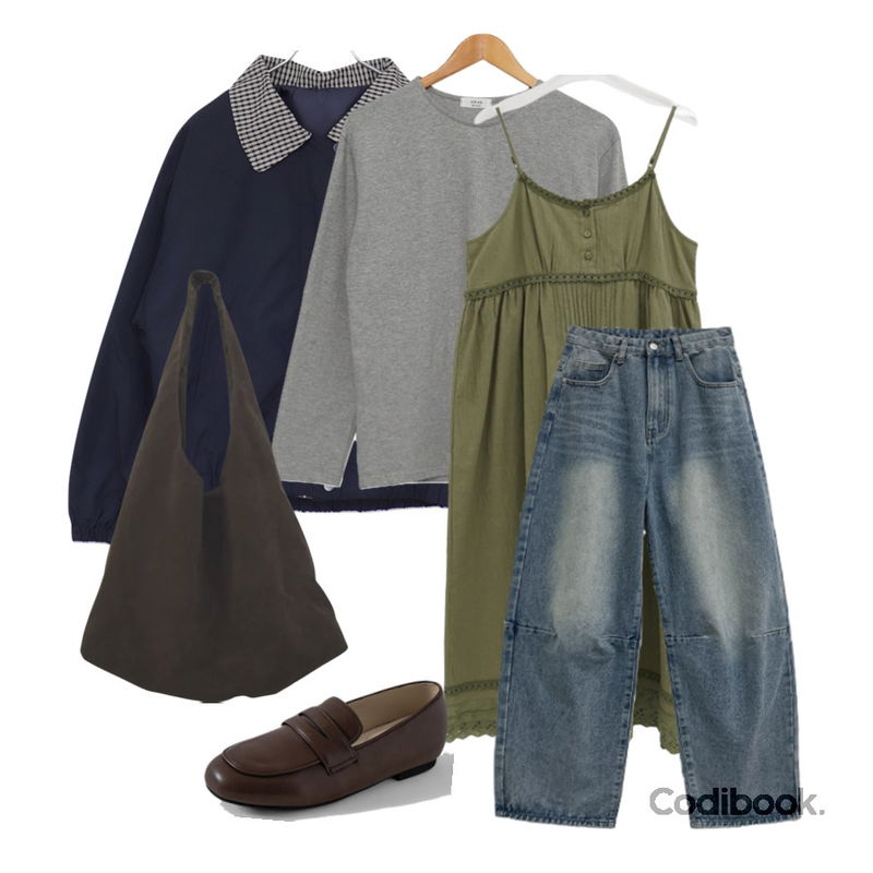 CHAAKAN 폴링 클래식 페니 로퍼 더착한 LFLTS3f842,DAILYJOU 스텔라 빈티지 레이스 셔링 나시 원피스,DUGGY 호퍼 스웨이드 숄더백 (2color)등을 매치한 코디