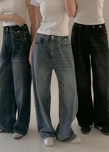 [ショート丈/ロング丈] ウォッシングワイドフィットデニムパンツジーンズ