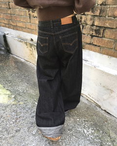 Devo Roll-Up Long Wide Raw Denim Pants