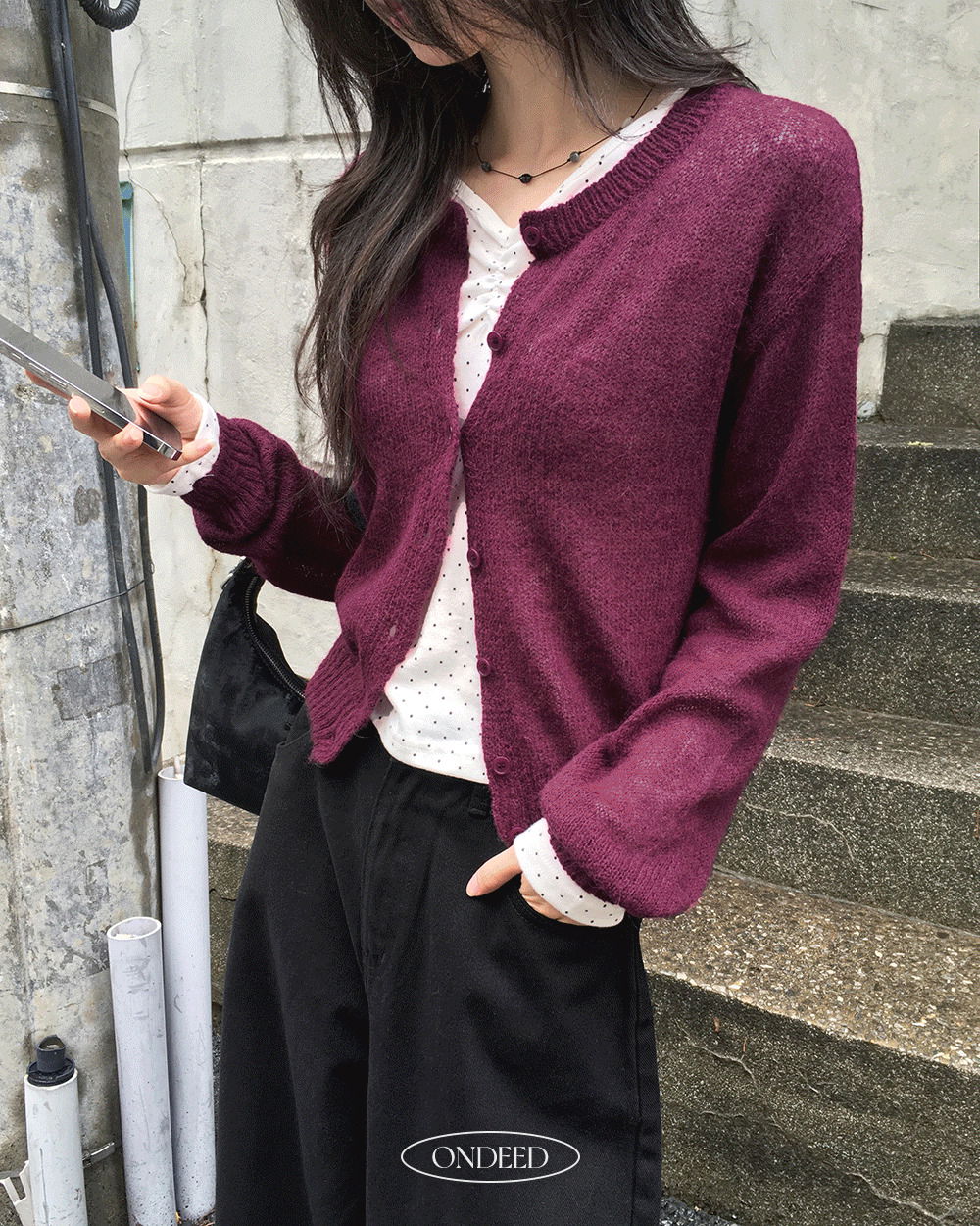 Neko Wool Alpaca Round Semi-Crop Cardigan