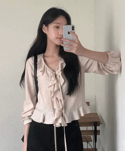 웨즈 러플 블라우스 (데이트룩, 리본블라우스)