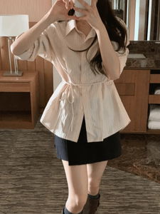 (가을신상) 러쉬 스트라이프 스트랩 핀턱 루즈핏 셔츠 (2color)