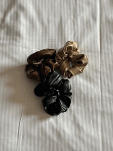 레더 볼륨 헤어 스크런치 머리끈 (3color)