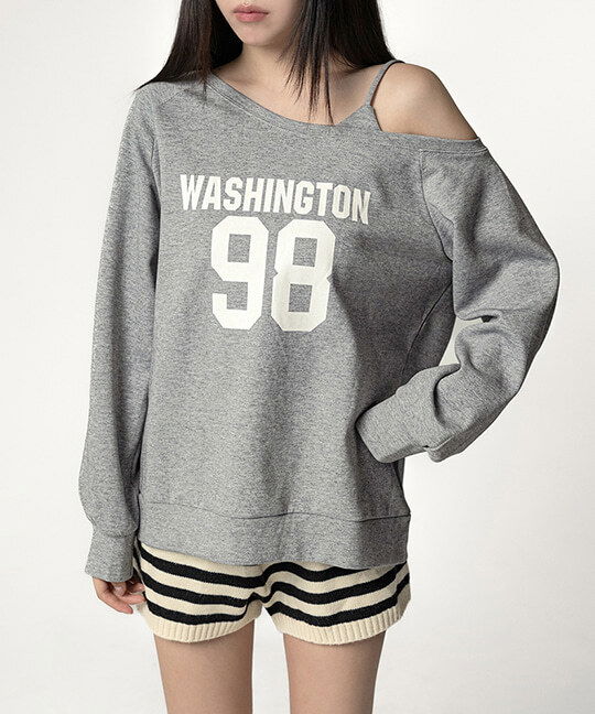 Beppu Number Lettering Off-Shoulder Long Sleeve Sweatshirt NUMBER LETTERING OFF-SHOULDER SWEATSHIRT