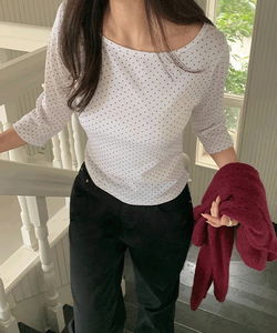 Deep N Boat Neck Dot 7/8 Sleeve T-Shirt - 4 Colors