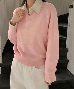 Herki Raglan V- V-Neck Long Sleeve Knitwear - 6 Colors