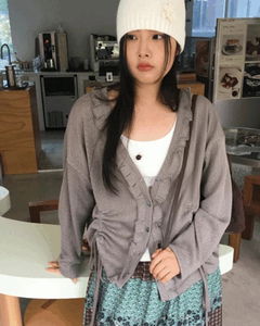 Punch Shirring Ruffle Cardigan