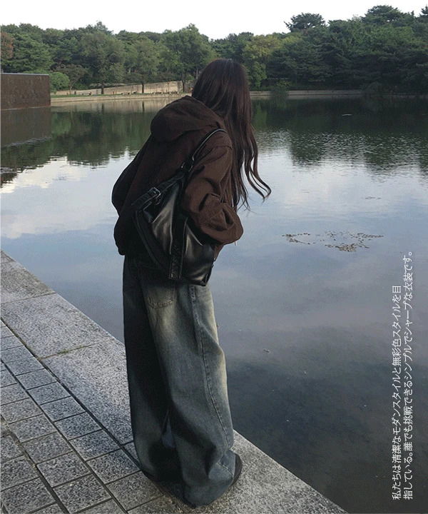 티센 워싱 데님 와이드 팬츠