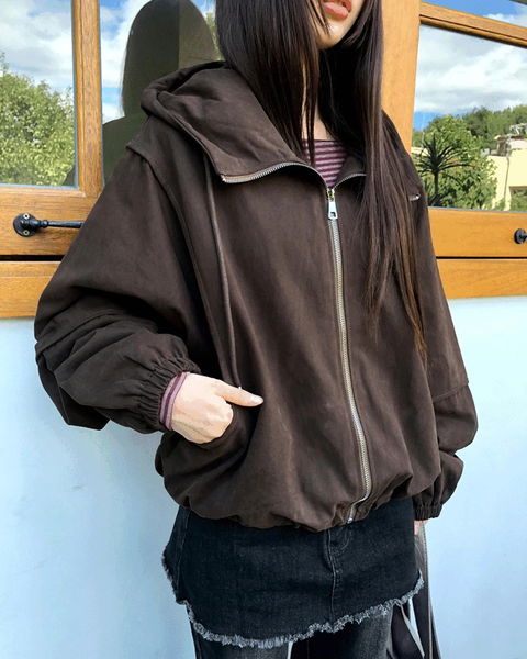 후엠 절개 스트링 포켓 루즈핏 후드 점퍼